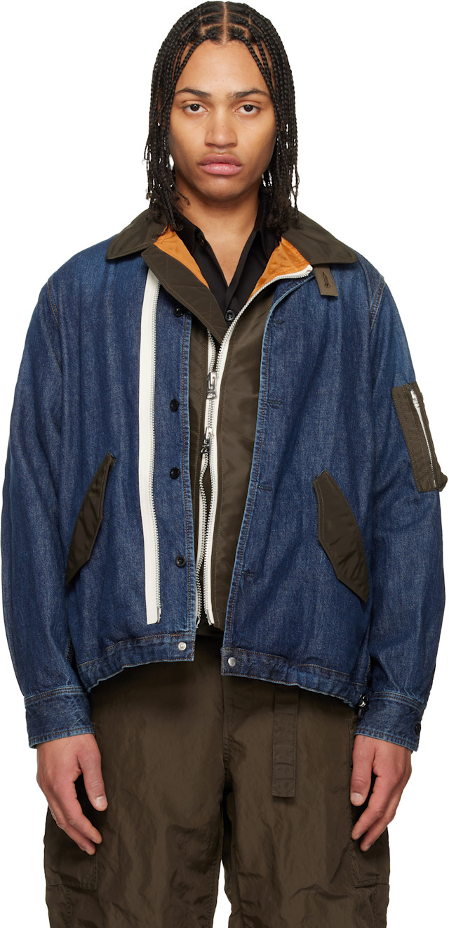 ジャケット・アウター sacai CottonGabardineNylonTwillBlouson sacai: Blue Denim x Nylon Twill Blouson Denim Jacket | SSENSE