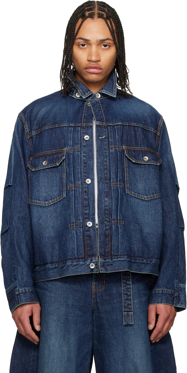 sacai: Blue Faded Denim Jacket | SSENSE