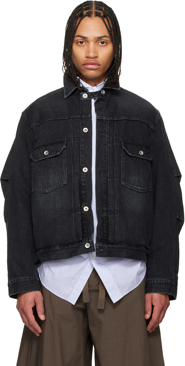 sacai: ブラック フェード デニムジャケット | SSENSE 日本