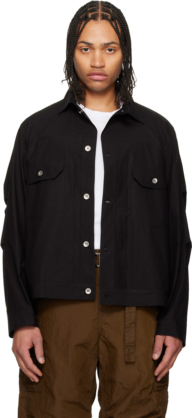 sacai 長袖シャツ 1（S） ドローコード ジャケット ブラック sacai: ブラック コットン タイプライター ジャケット | SSENSE 日本