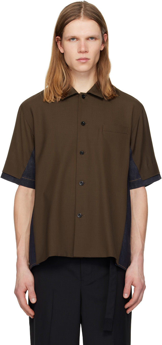 sacai: Brown & Blue Suiting Denim Shirt | SSENSE