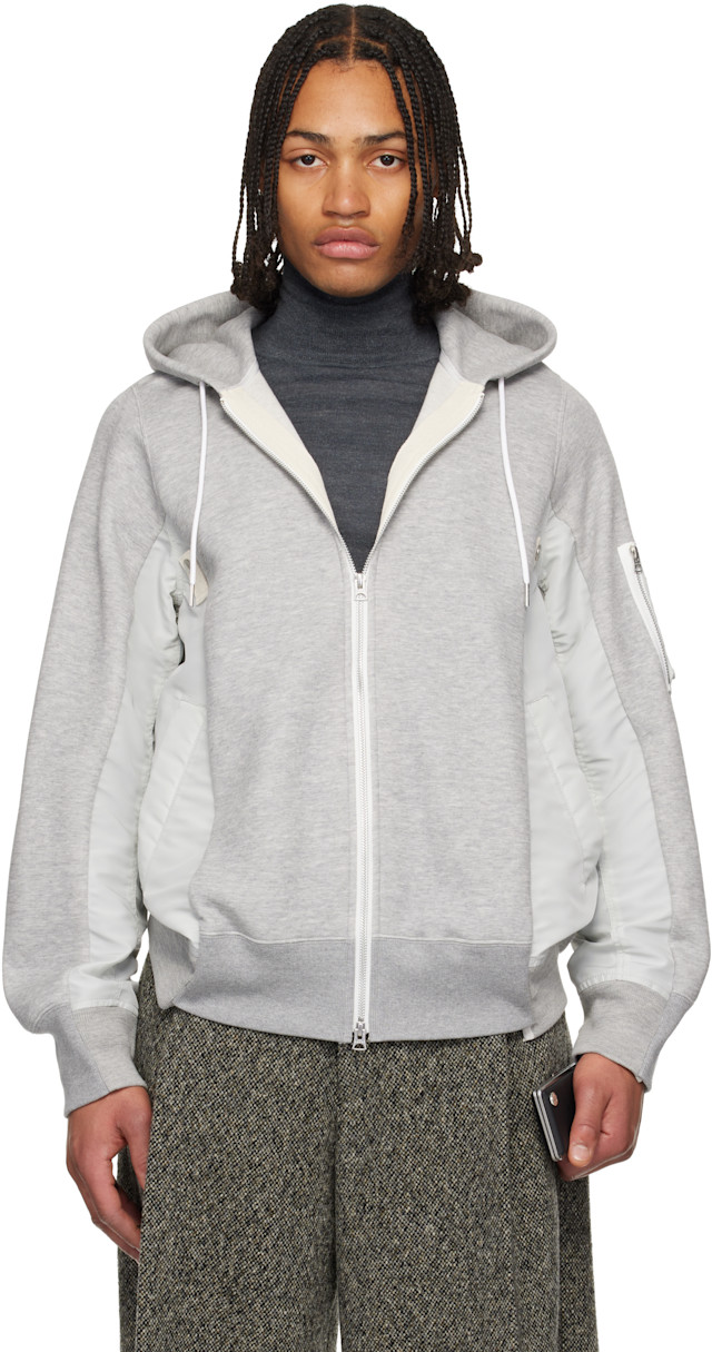 【極美品】sacai SpongeSweat x NylonTwill フーディ sacai: グレー Sponge Sweat & Nylon Twill フーディ | SSENSE 日本