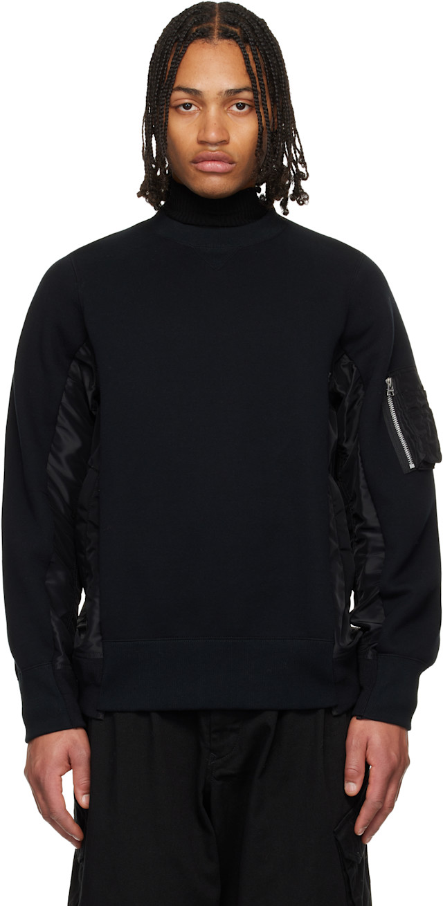 sacai: ブラック Sponge Sweat & Nylon Twill スウェットシャツ