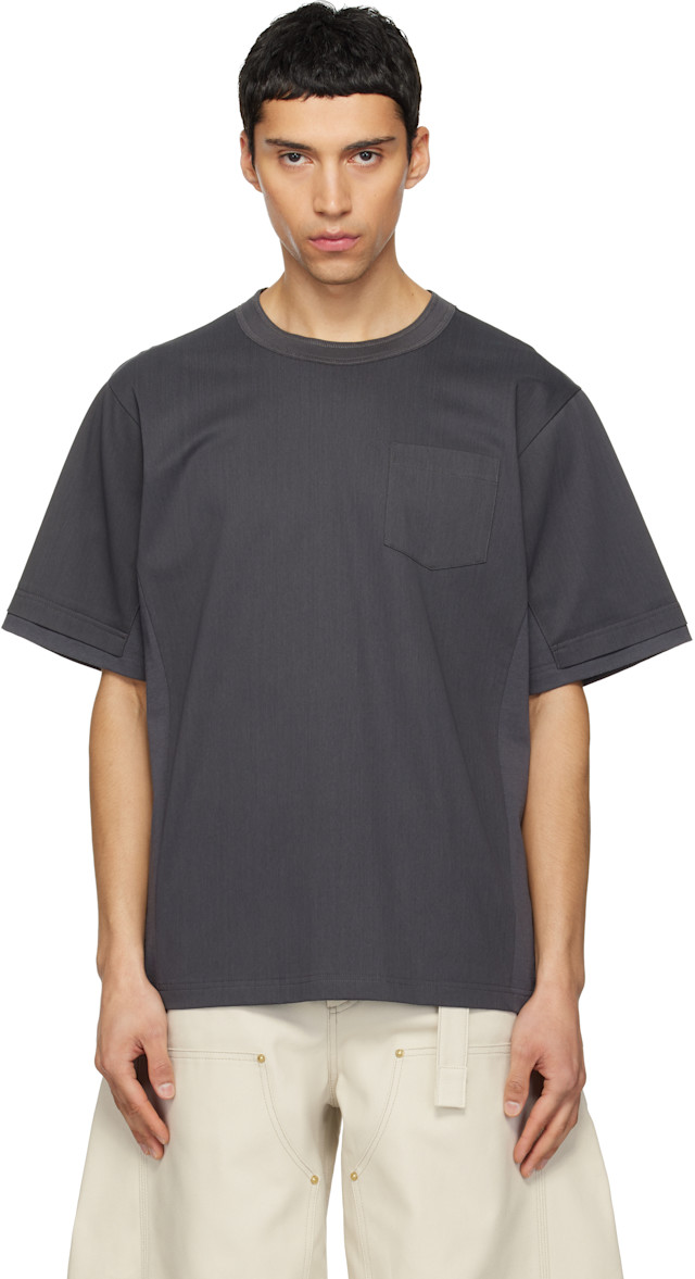 sacai: グレー コットンジャージ Tシャツ | SSENSE 日本