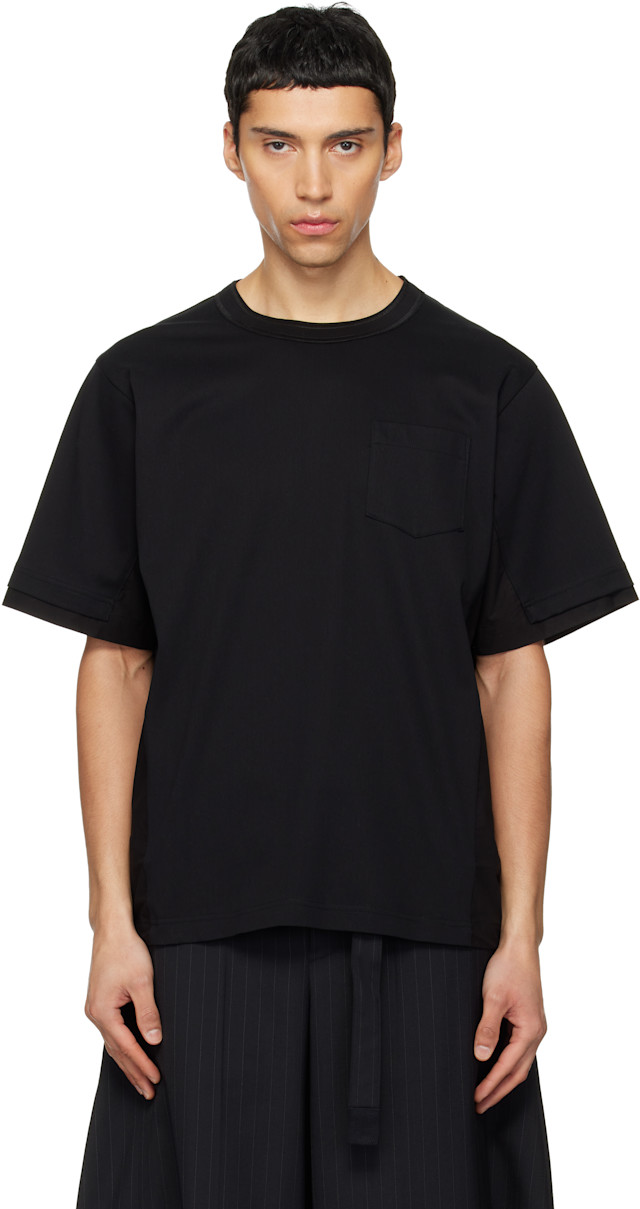 sacai: Black Cotton Typewriter & Cotton Jersey T-shirt | SSENSE