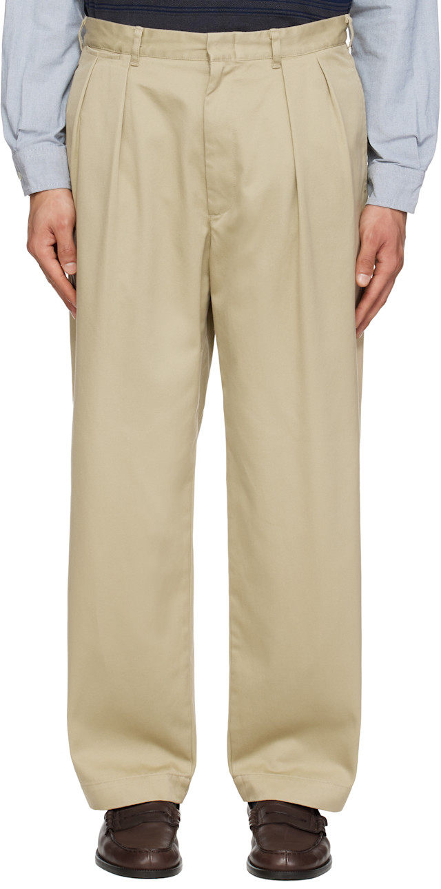 nanamica: Khaki Double Pleated Chino Trousers | SSENSE