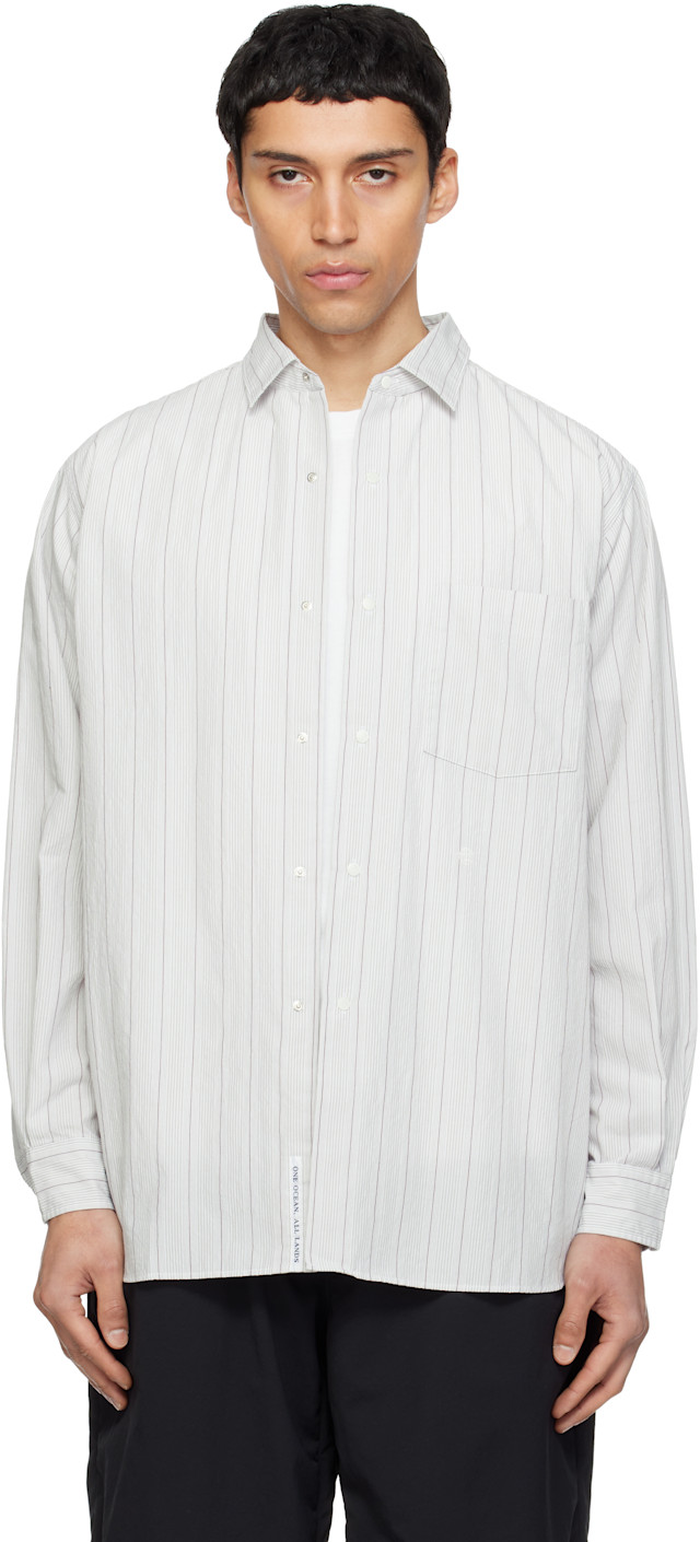 nanamica: Gray Regular Collar Stripe Wind Shirt | SSENSE