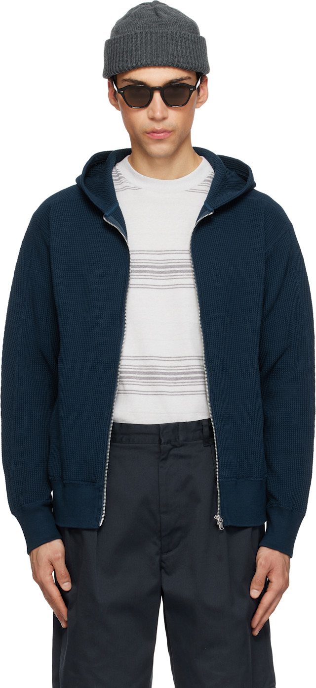 nanamica: Navy Zip-Up Thermal Hoodie | SSENSE