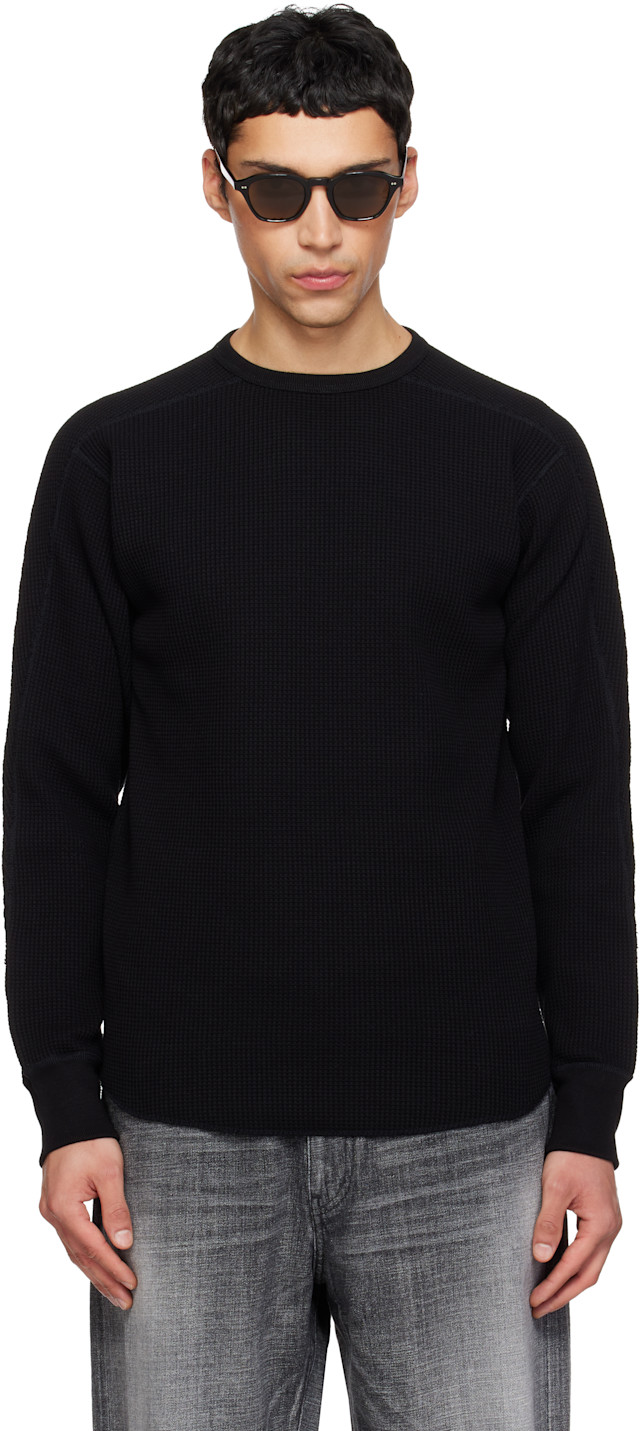 nanamica: Black Crew Neck Thermal Sweatshirt | SSENSE