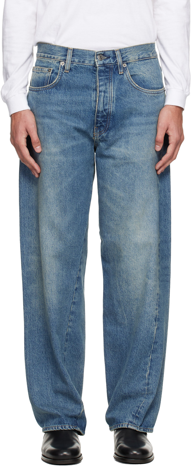 Sunflower: Blue Wide Twist Jeans | SSENSE