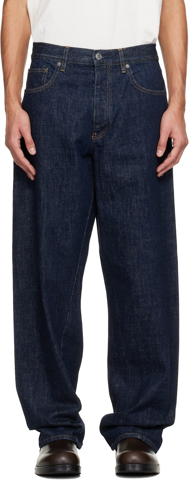 SUNFLOWER wide twist denim 27/32インチ Sunflower: Blue Wide Twist Jeans | SSENSE