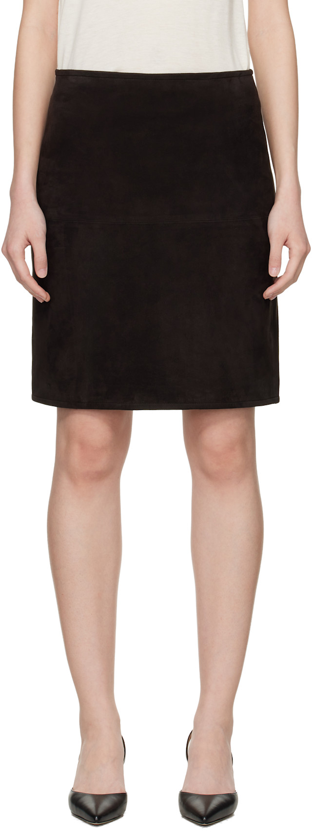 Loulou de Saison: Brown Engel Suede Pencil Midi Skirt | SSENSE