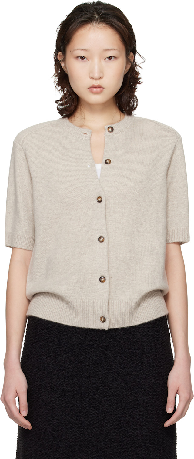 Loulou de Saison: Beige Jodi Short-Sleeve Cashmere Cardigan | SSENSE