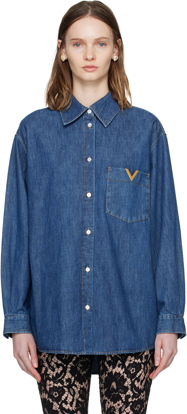 Shinさま専用 VALENTINO ロゴマニア メンズ長袖シャツ ネイビー Valentino: ネイビー シャンブレーシャツ | SSENSE 日本