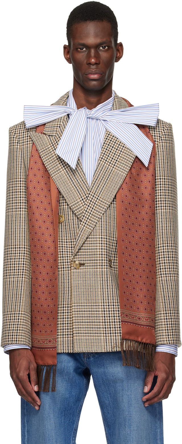Valentino: Beige Double-Breasted Blazer | SSENSE