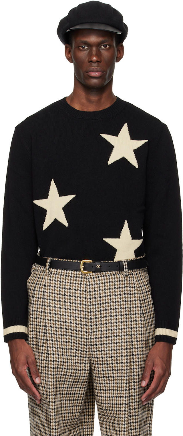 Valentino: ブラック Stars VLogo クルーネックセーター | SSENSE 日本
