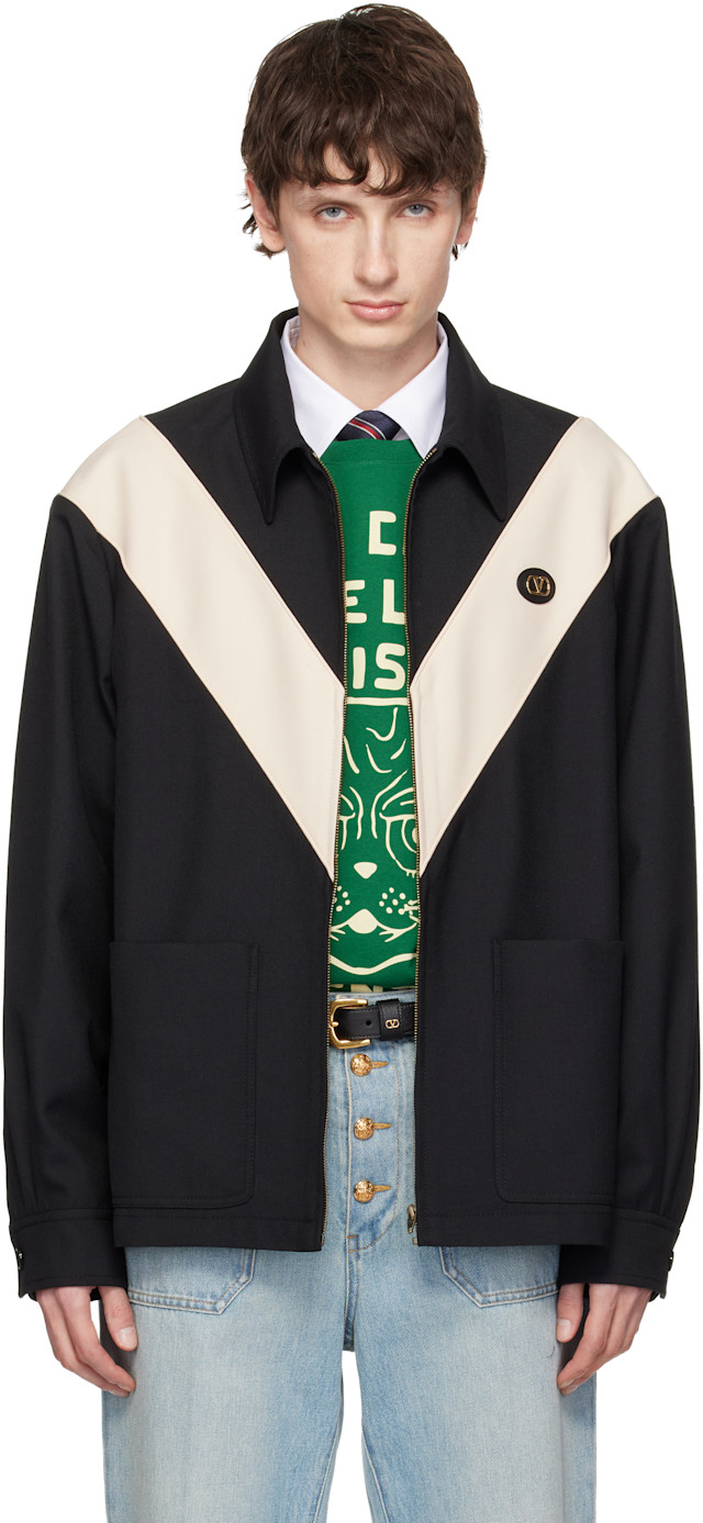 Valentino: ブラック VLogo Signature Diagonal Wool ジャケット