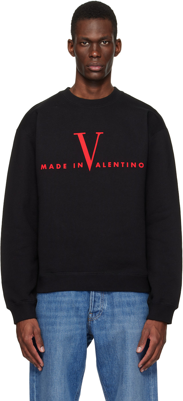 Valentino: ブラック 'Made in Valentino' Print コットン スウェット