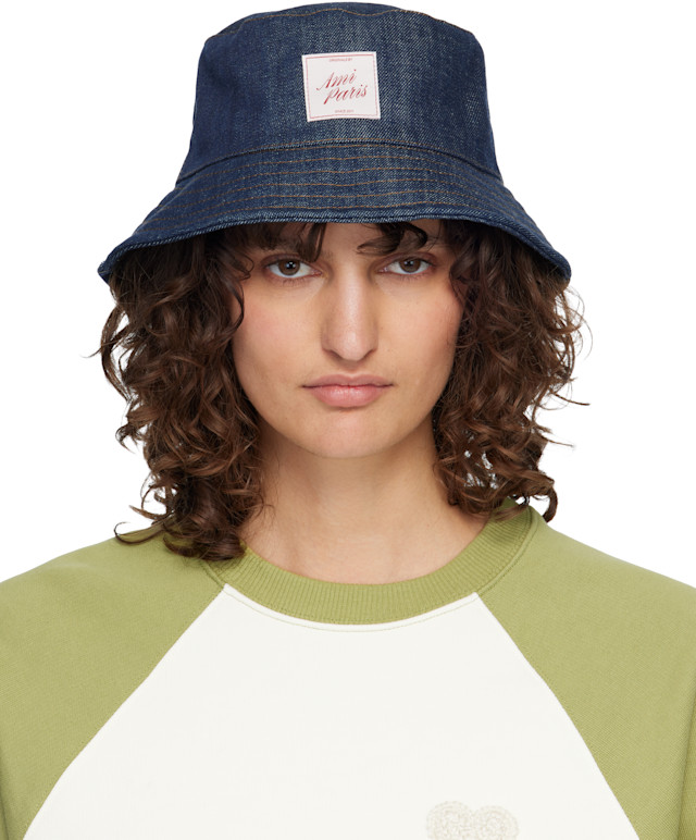 AMI Paris: ネイビー Topstitchings デニム バケットハット | SSENSE 日本