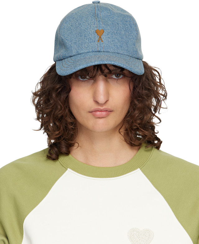 AMI Paris: ブルー Ami de Coeur Embroidery デニム キャップ | SSENSE