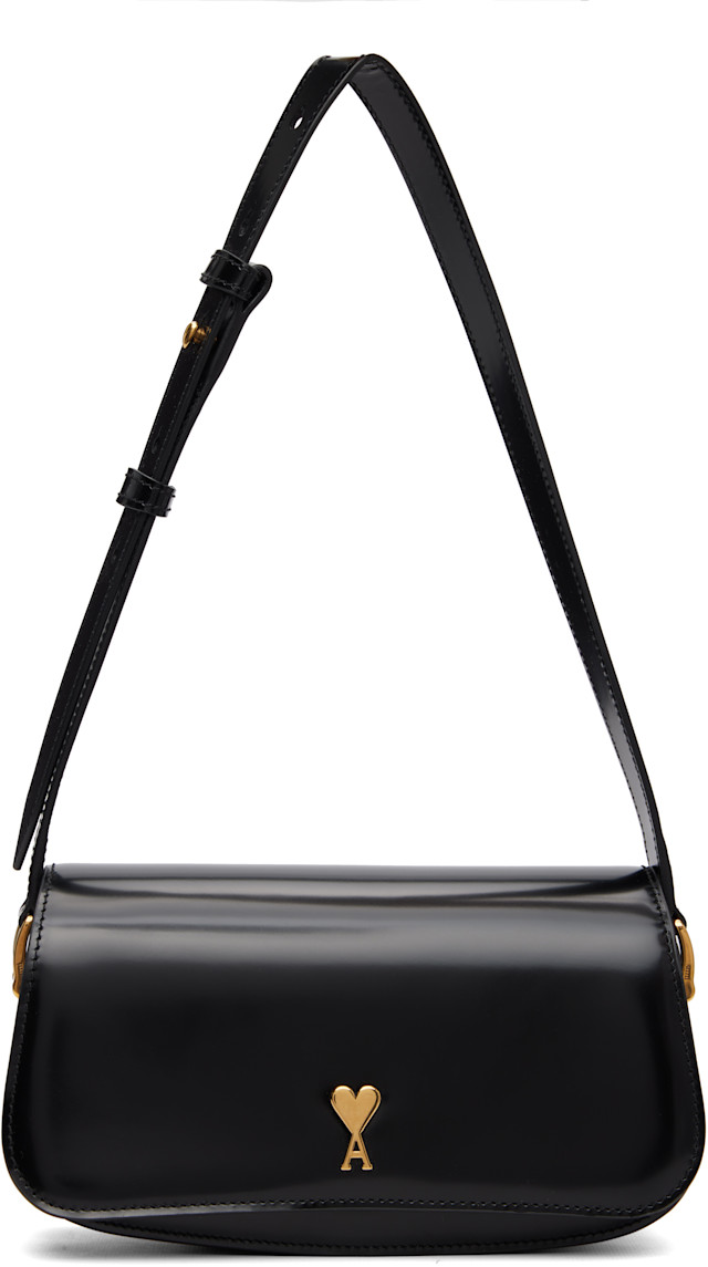 AMI Paris: Black Calfskin Leather Paris Paris Shoulder Bag | SSENSE