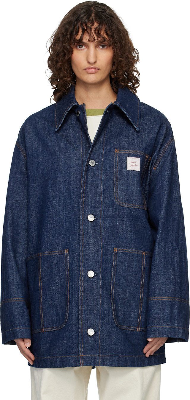 AMI Paris ジャケットSize54 AMI Paris: Indigo Cotton 'Ami Paris Heritage' Label Worker Jacket