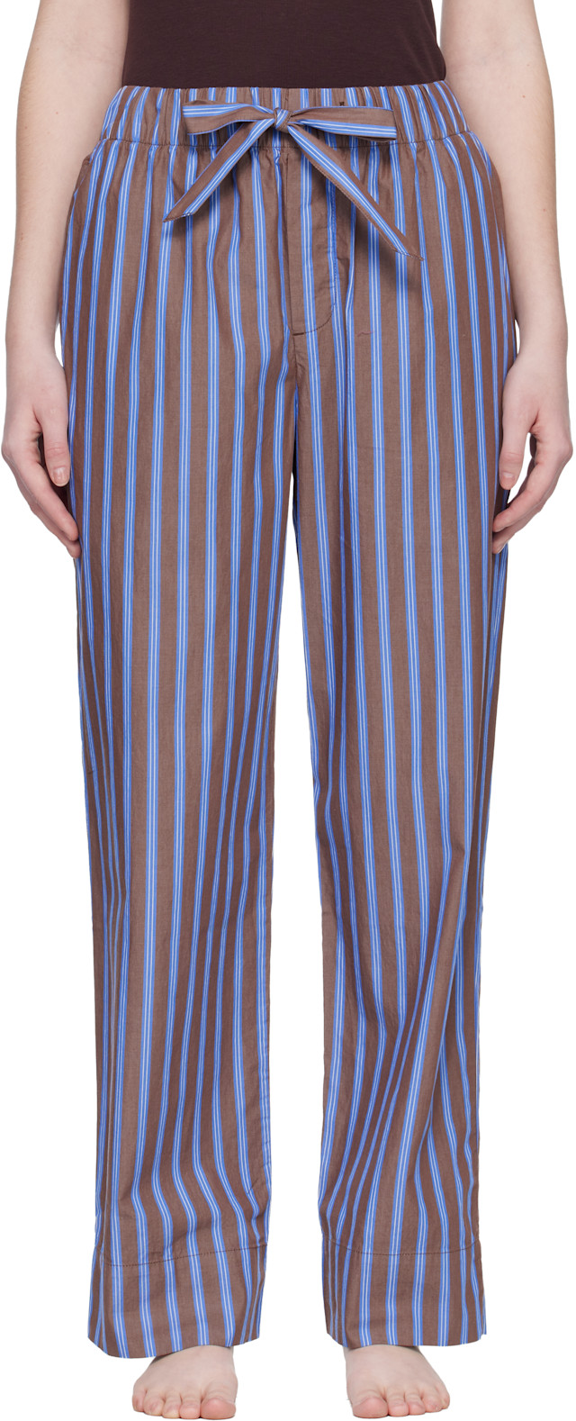 Tekla: Brown & Blue Poplin Pyjama Pants | SSENSE