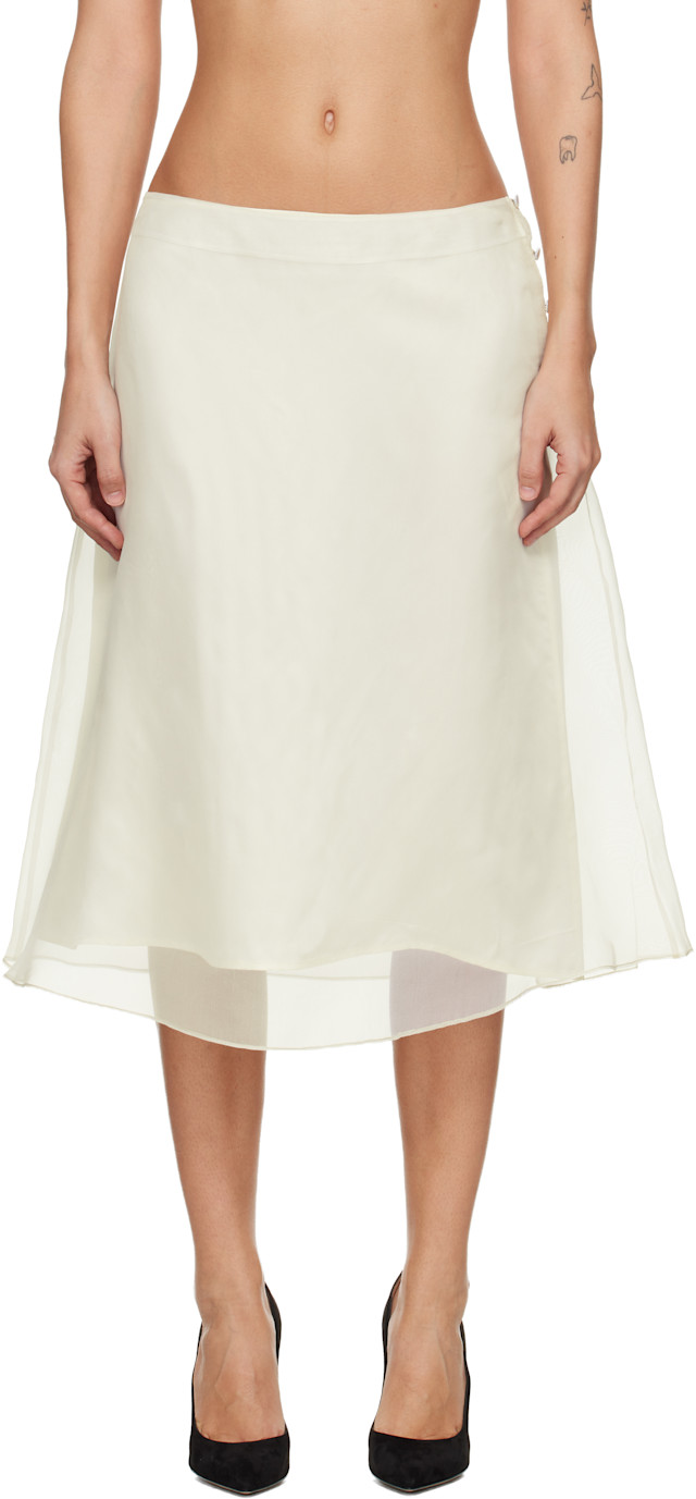AMI Paris: Off-White Silk Sheer Trapeze Midi Skirt | SSENSE