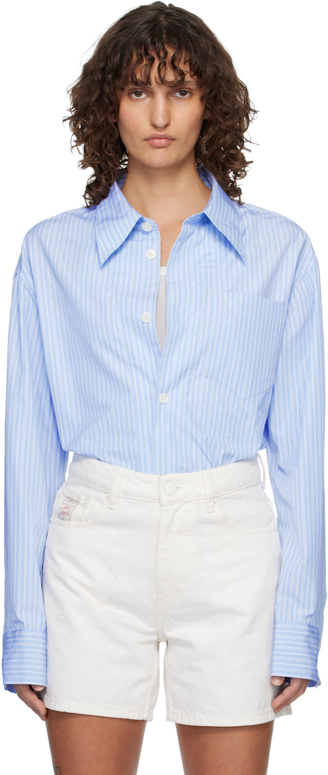 AMI Paris: Blue Long Sleeve Wide Shirt | SSENSE