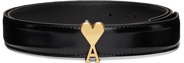 AMI PARIS(アミパリス) AMI DE COEUR ベルト AMI Paris: Black Cow Leather Ami de Coeur Buckle Belt | SSENSE