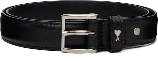 AMI Paris: Black Cowhide Leather Paris Paris Belt | SSENSE