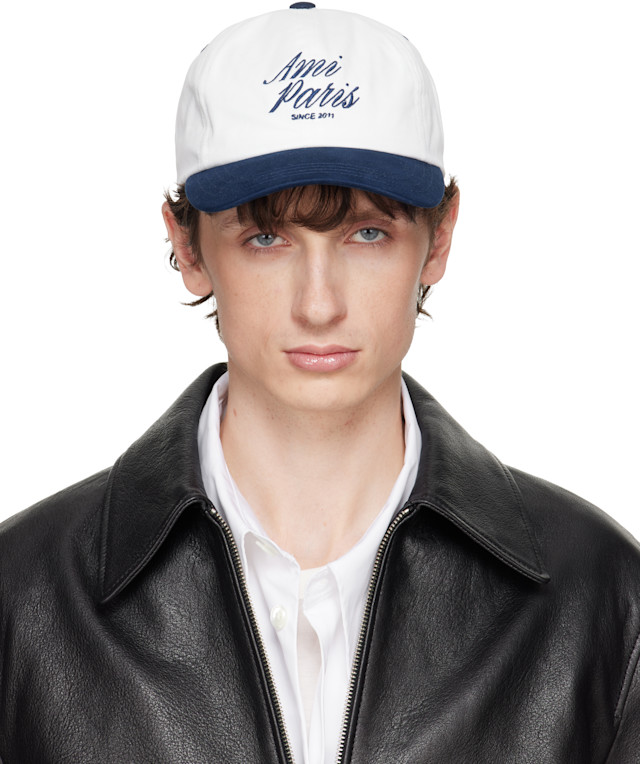 AMI Paris: Navy & White Bicolor Cotton 'Ami Paris' Cap | SSENSE