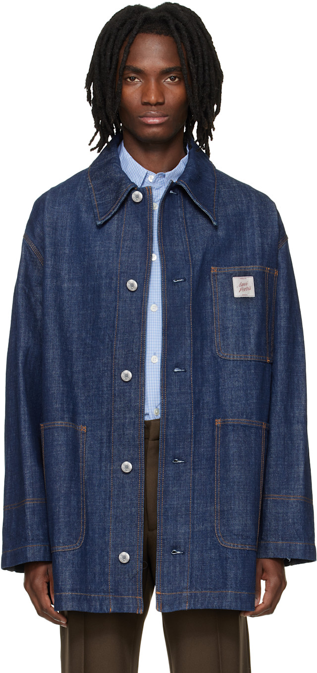 AMI Paris: ネイビー 'AMI Paris Heritage' Label デニム ワーク