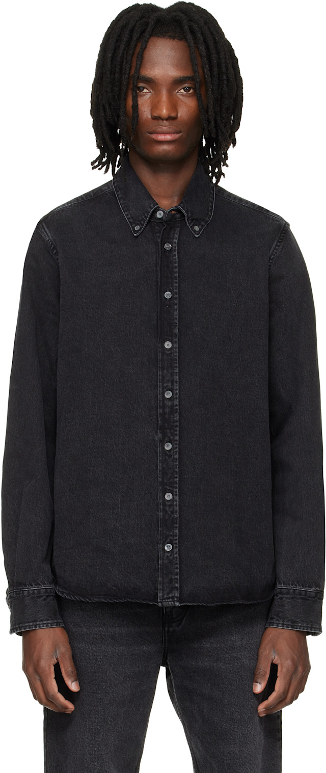 AMI Paris: Black Cotton Ami De Coeur Denim Shirt | SSENSE