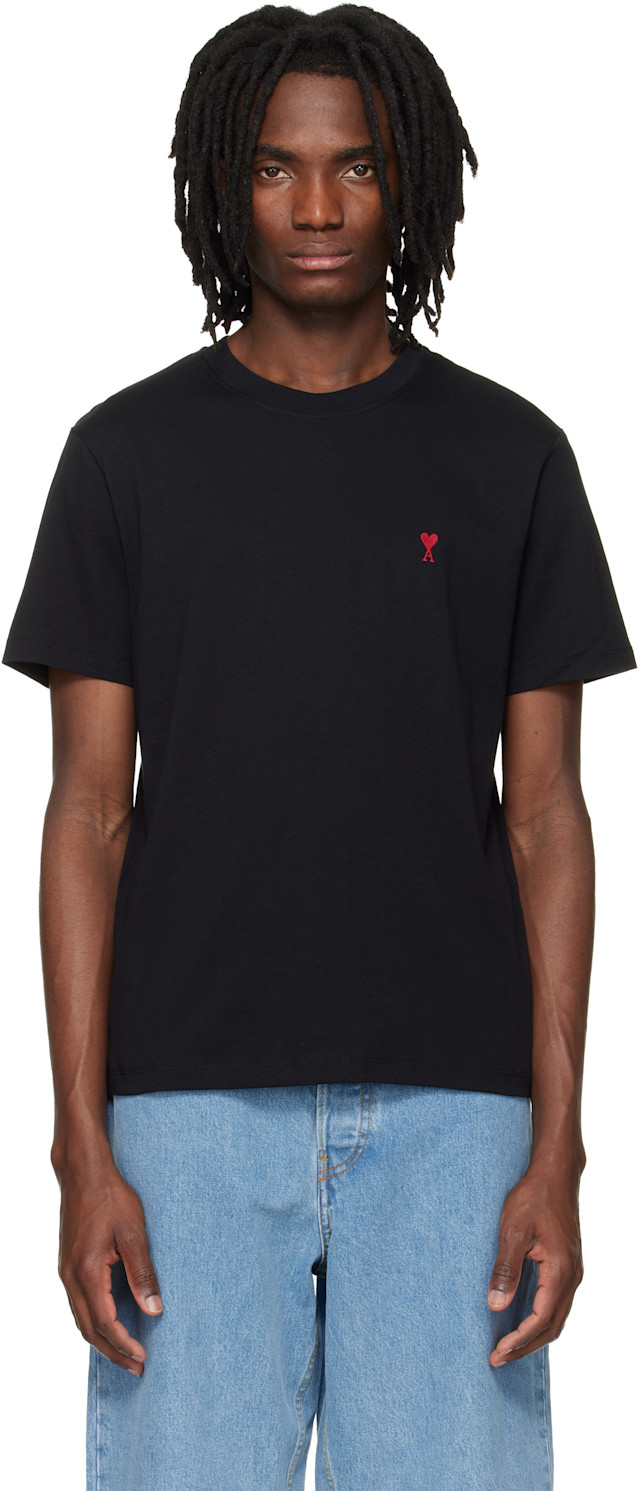 AMI Paris: ブラック Ami de Coeur コットン Tシャツ | SSENSE 日本