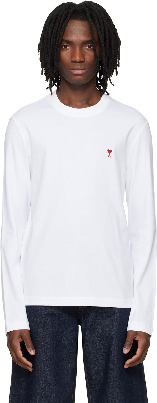 ◆ami9622◆ AMI Paris: White Cotton Red Ami de Coeur Longsleeves T-shirt | SSENSE