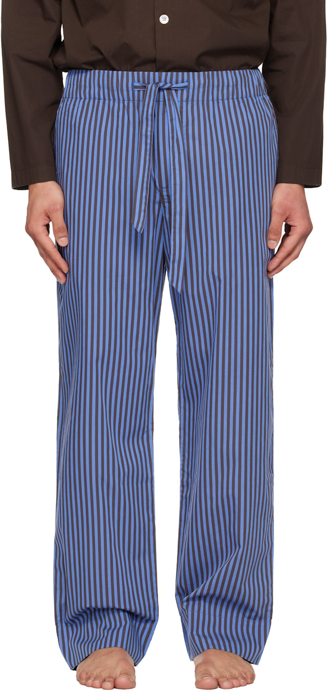 Tekla: Brown & Blue Poplin Pyjama Pants | SSENSE