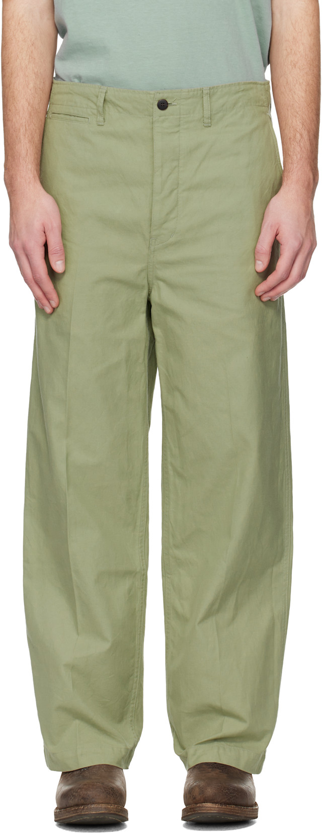 visvim: Green Ex Wide Chino Trousers | SSENSE