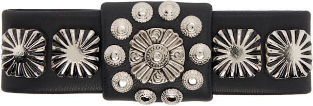 【TOGA PULLA】Concho leather barrette Toga Pulla: Black Leather Hair Clip | SSENSE