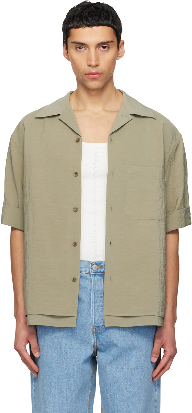 LE17SEPTEMBRE: Khaki Double-Layered Open Collar Shirt | SSENSE