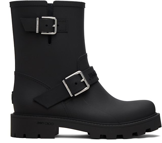JIMMY CHOO レインブーツ 38 ブラック Jimmy Choo: Black Biker Rain Boots | SSENSE