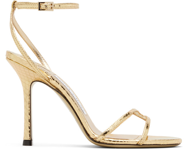 Jimmy Choo: ゴールド Leo 100 Candy ラップ ヒールサンダル | SSENSE 日本