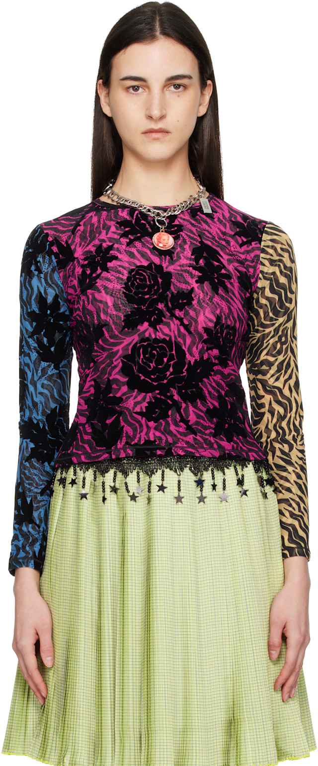 Chopova Lowena SS24 総柄 ロングスリーブトップス S Chopova Lowena: Multicolor Totally Tiger Flocked Mesh Top | SSENSE