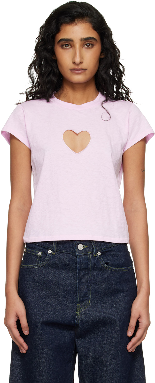 SKIMS: Pink Worn In Jersey Heart Baby T-shirt | SSENSE Canada