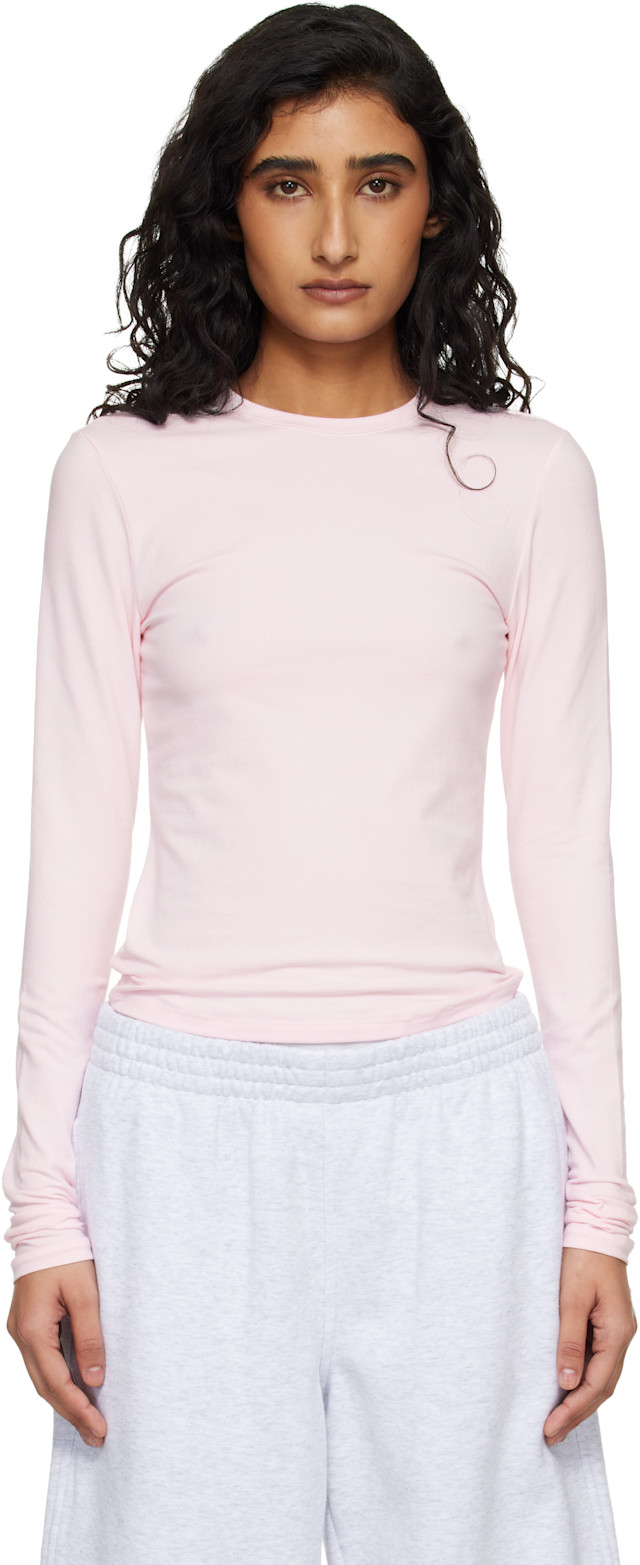 SKIMS: Pink Cotton Jersey Long Sleeve T-shirt | SSENSE Denmark