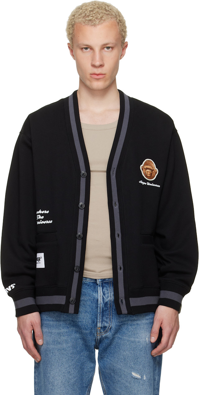 AAPE by A Bathing Ape: Black 'AAPER' Button Down Cardigan | SSENSE AAPE by A Bathing Ape: Black 'AAPER' Button Down Cardigan | SSENSE