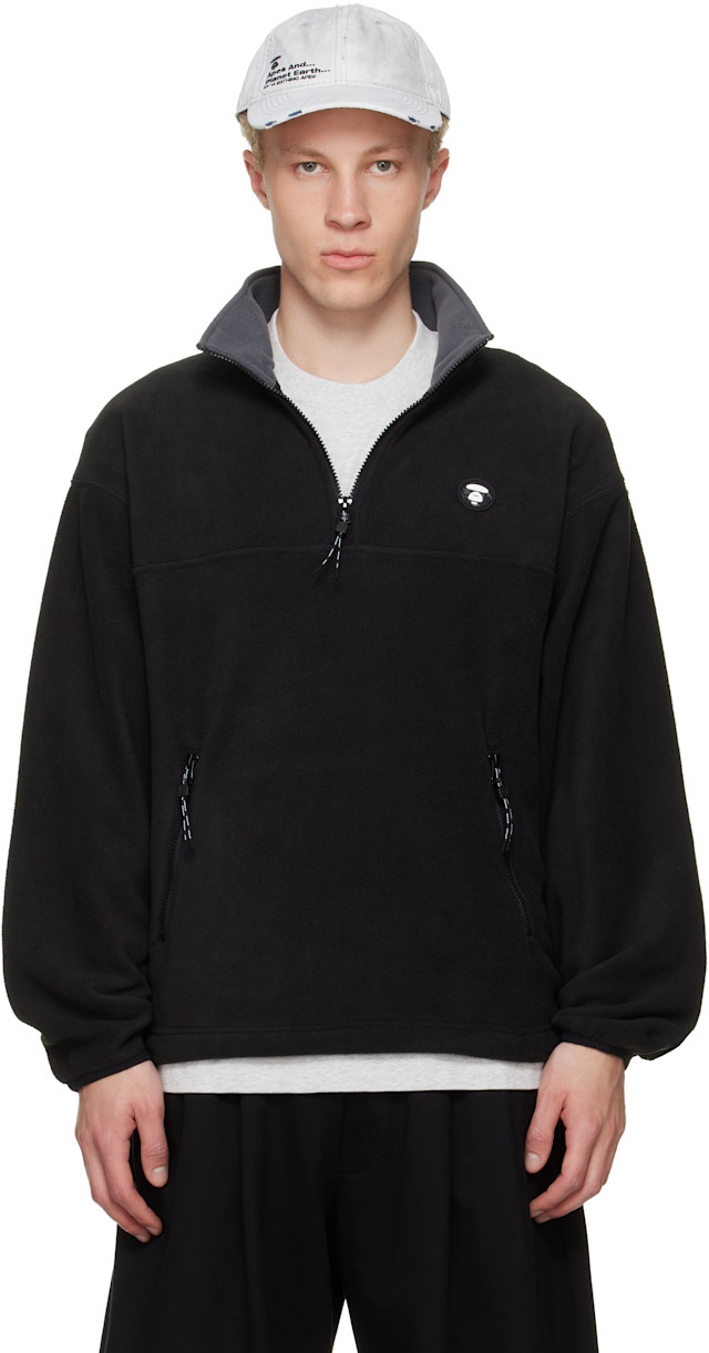 AAPE by A Bathing Ape: Black AAPENOW Moonface Half-Zip Sweater