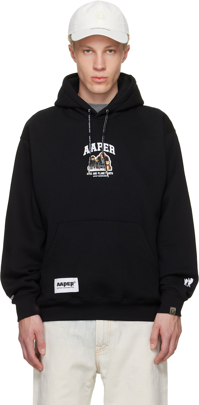 AAPER スノードーム (AAPE BY A BATHING APE) AAPE by A Bathing Ape: Black 'AAPER' Hoodie | SSENSE