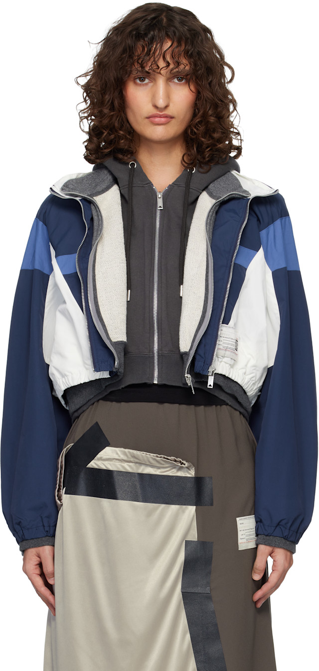Maison MIHARA YASUHIRO: Gray & Navy Triple Layered Nylon Zip-Up