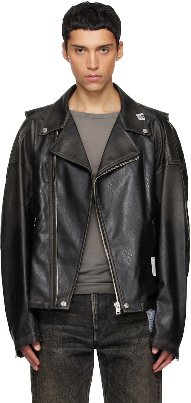 Maison MIHARA YASUHIRO: Black Vest Combined Coating Faux-Leather